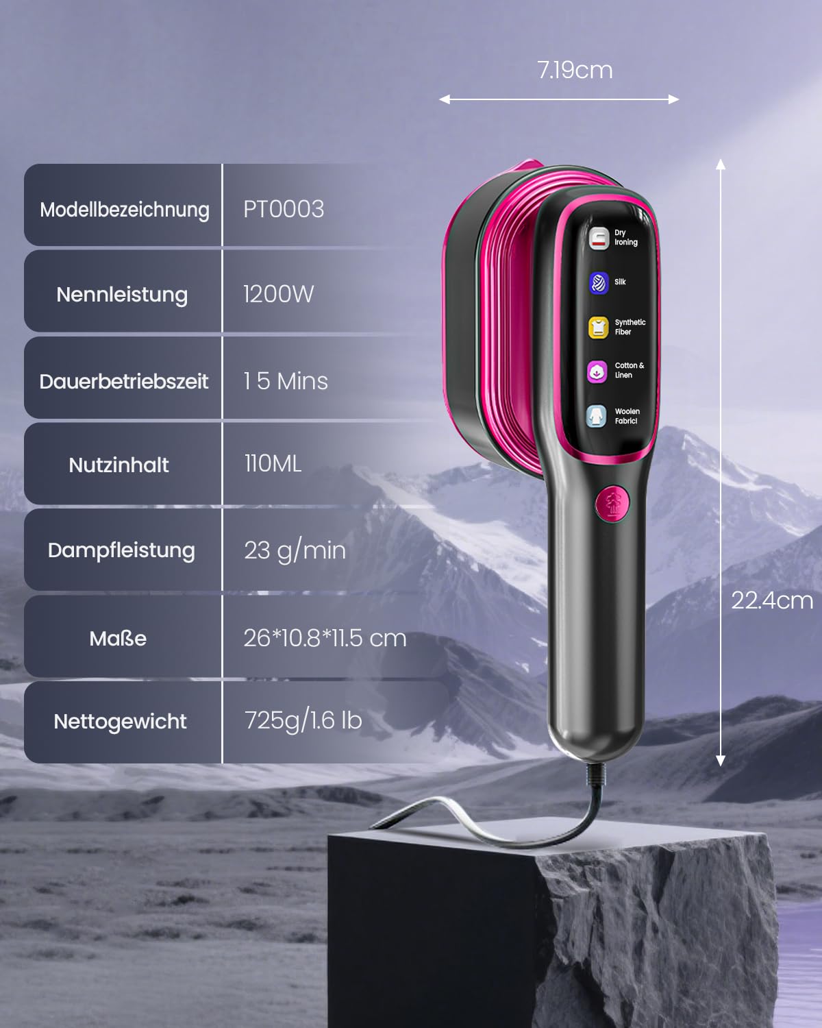 2-in-1 Tragbarer Dampfbügler für Kleidung - 15 Sek, Schnellaufheizung (1200 W), 90° Drehbarer Griff, 5 Dampfmodi, 15 Min, Kontinuierlicher Dampf – Ideal für Reisen & Zuhause
