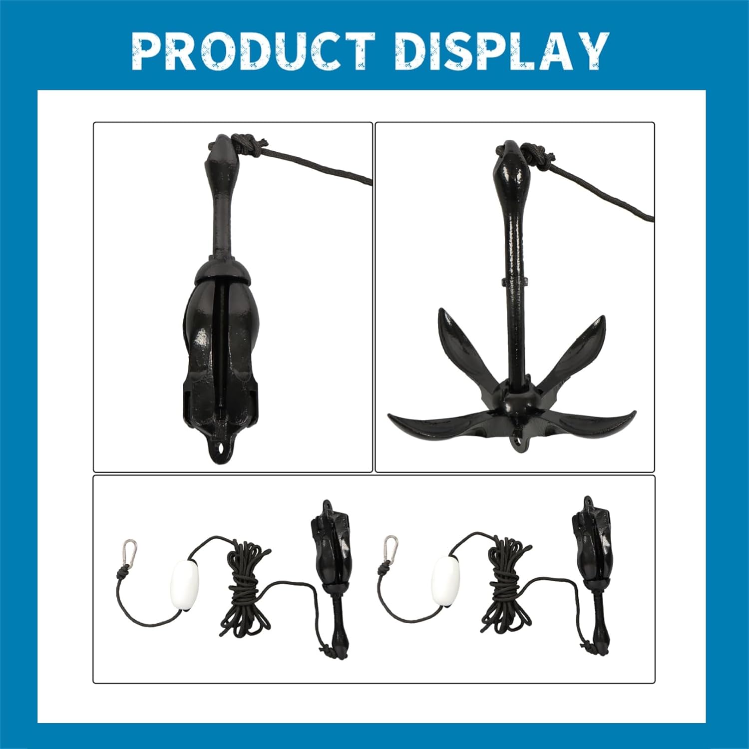 Silscvtt 2 Folding Grapnel Anchor Kit Boat Anchor Kayak Fishing Accessories for Small Boats Kayaks Canoe Paddle Boards