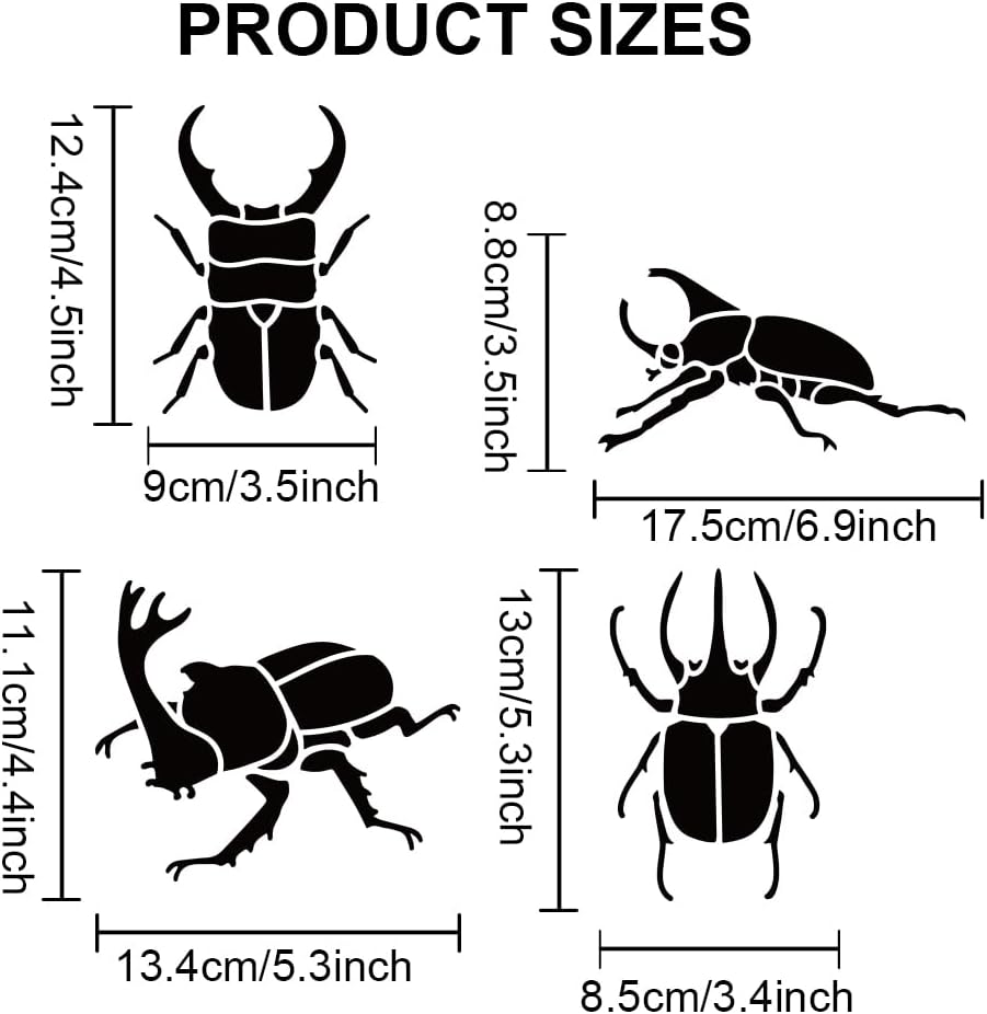 MAYJOYDIY 11 Insects Scarab Beetle Bug Stencil 11.8×11.8inch Reusable Nature Beetle Bug Drawing Templates with Paint Brush for Insect Crafts Art Furniture Wood Canvas Home Decor image 2