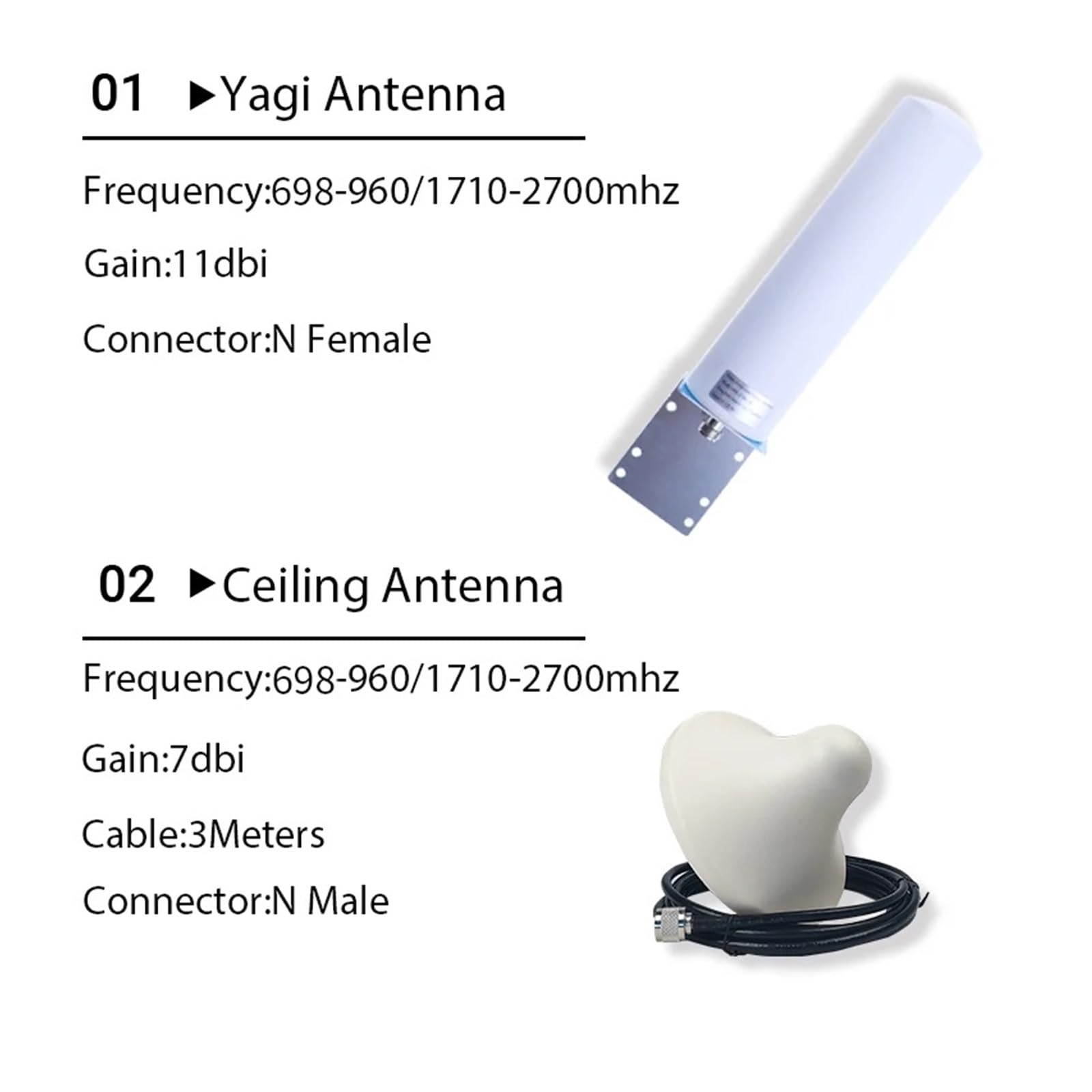 Amplificatore Ripetitore Segnale Telefonico 698-2700MHz 4G 3G 2G LTE CDMA GSM DCS Femmina Set Antenna Interna Ed Esterna Copertura più ampia(Suit 4)