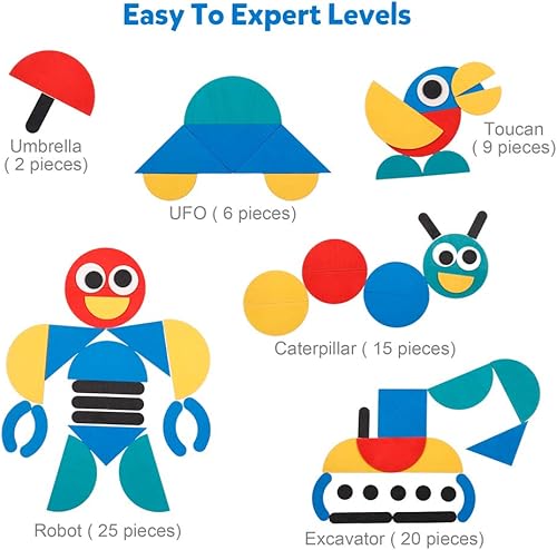 Miniatura 3 de Coogam - Juego de rompecabezas de madera con forma de Tangram, juego de apilamiento de clasificación de colores, rompecabezas de animales de madera,