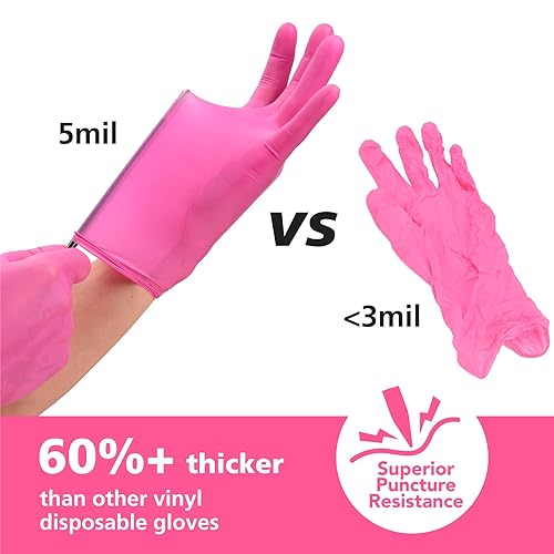 Miniatura 2 de OriStout Guantes desechables para mujer, guantes de vinilo rosa desechables sin látex para cocinar, preparación de alimentos, limpieza, tinte para