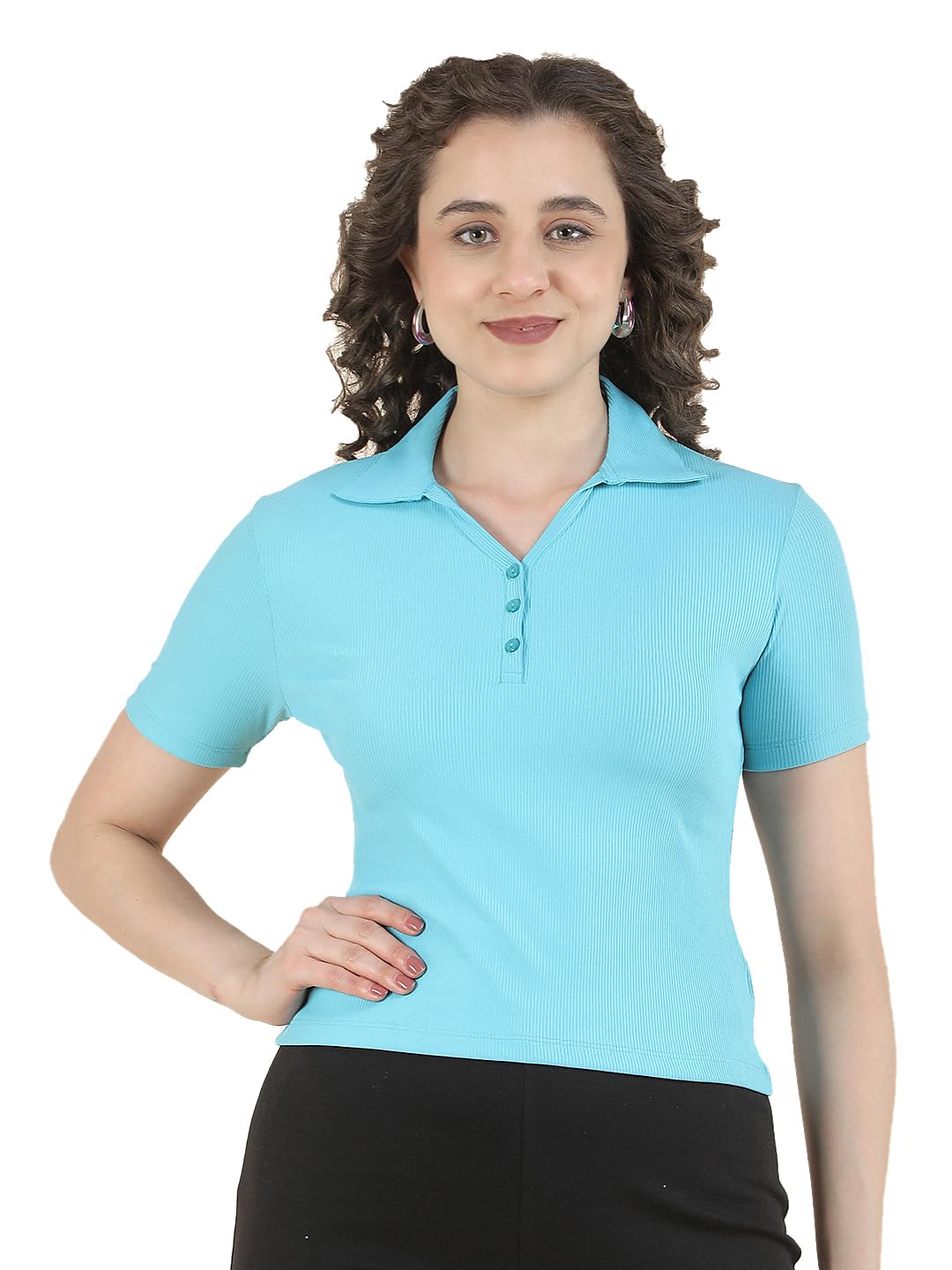 cantabil Women's Solid Poly Cotton T Shirt | Polo Neck | Half Sleeve |Regular Fit-picture-27