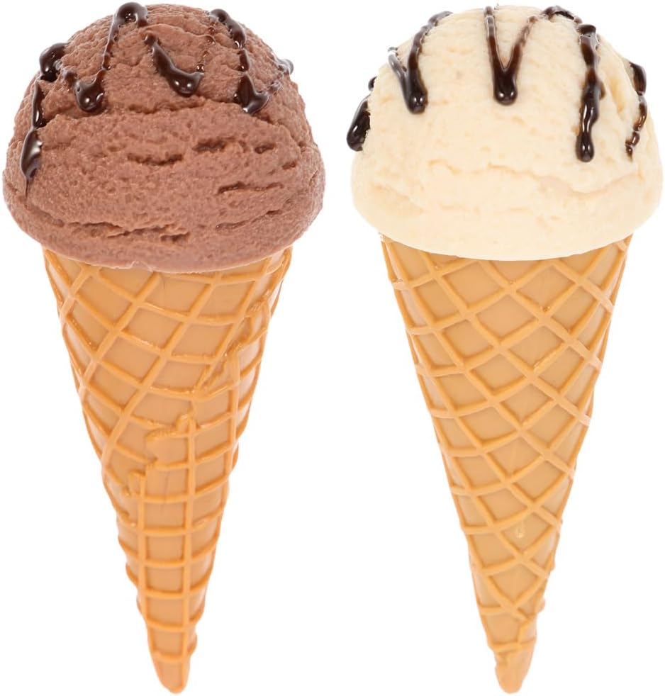 Veemoon 2pcs Fake PVC Ice Cream, Ice Cream Cone Decorations Realistic Display Ice Cream Cones Simulation Food Desserts Model Ice Cream Shop Ornament for Food Display Photo Props