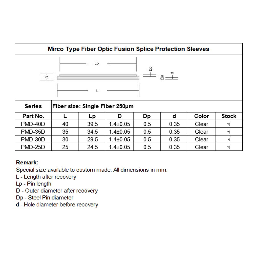 Primeda OD1.4mm Fiber Optic Splice Fusion Protection Sleeve 40mm, Small Fiber Splicing Sleeve 500pcs