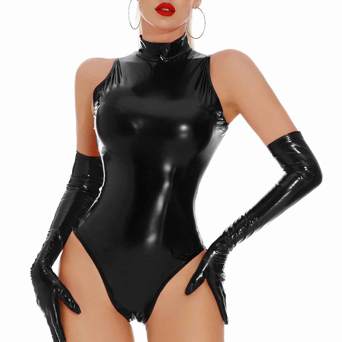 Latex Leather Bodysuit Lingerie Set