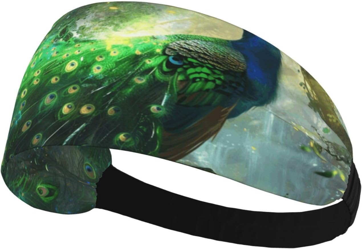 The Noble peacockWide Non-Slip Sweat Headbands,Soft Breathable Exercise for Running, Yoga, Cycling and utdoor Sports