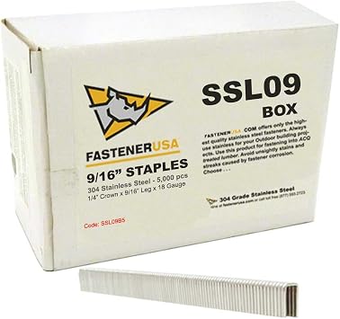 9/16" Leg x 1/4" Crown 18GA 304SS L09 Staples 5,000ct