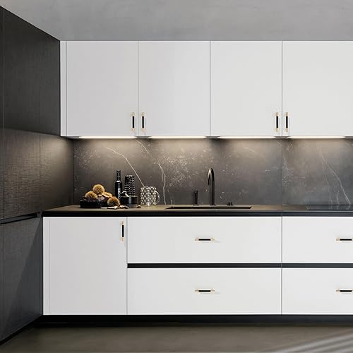 Miniatura 4 de Paquete de 10 manijas de gabinete de cocina con agujero central de 3-34 pulgadas (3.780 in) negro y dorado, tiradores de gabinete de cocina,