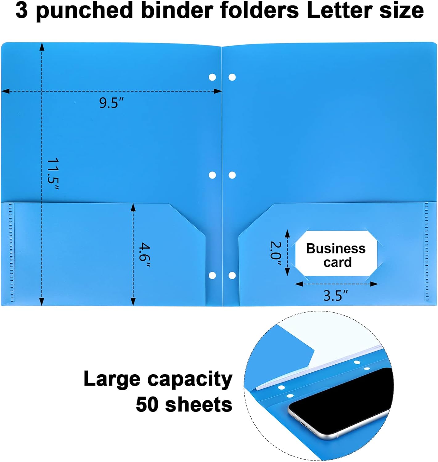 6 Pack Colored Folders with Pockets 3 Hole Punched, Plastic, Binder Folders image 2