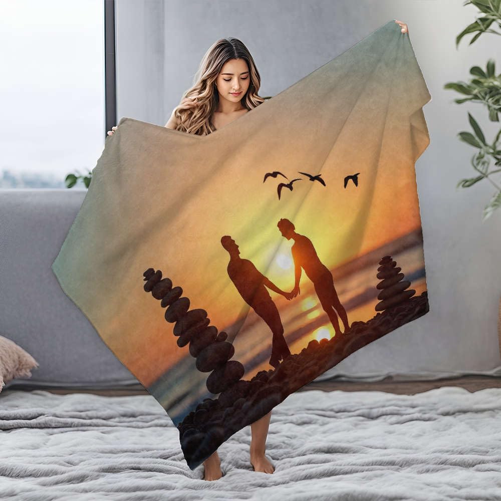 Couverture flanelle couple douce pour soirée romantique et pique-nique plage