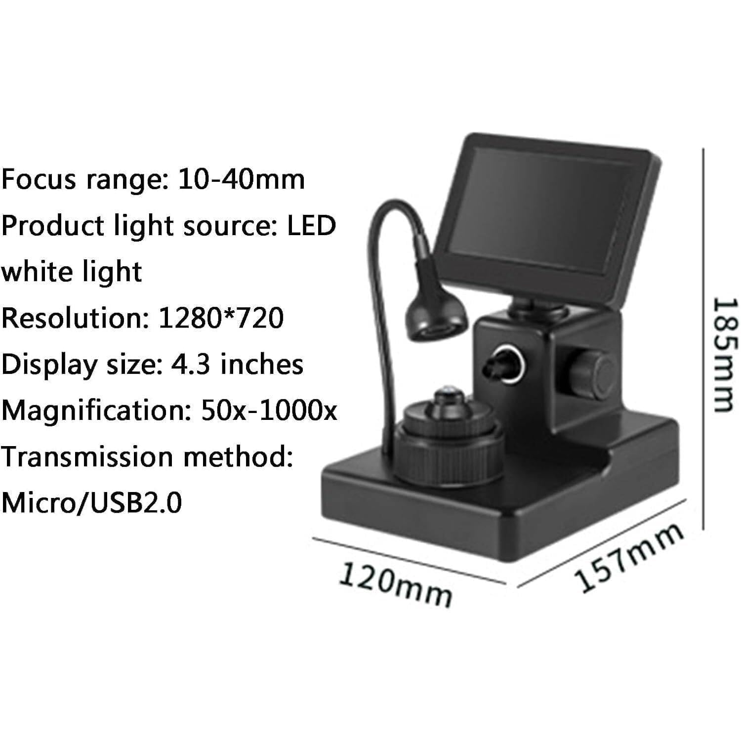 Cyfrowy Wizjer Diamentowy, Cyfrowy Mikroskop Lcd 4,3 Cala, Powiększenie 50–1000x, Ze światłem Wypełniającym LED, Do Biżuterii