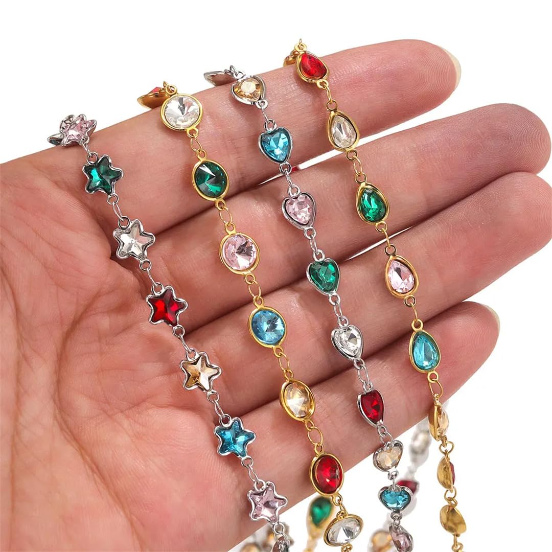 Hilos de cuentas de cristal, cadenas de cristal de acero inoxidable multicolor de 1 m, accesorios de cadena de cuentas flexibles brillantes(Z1919gd)
