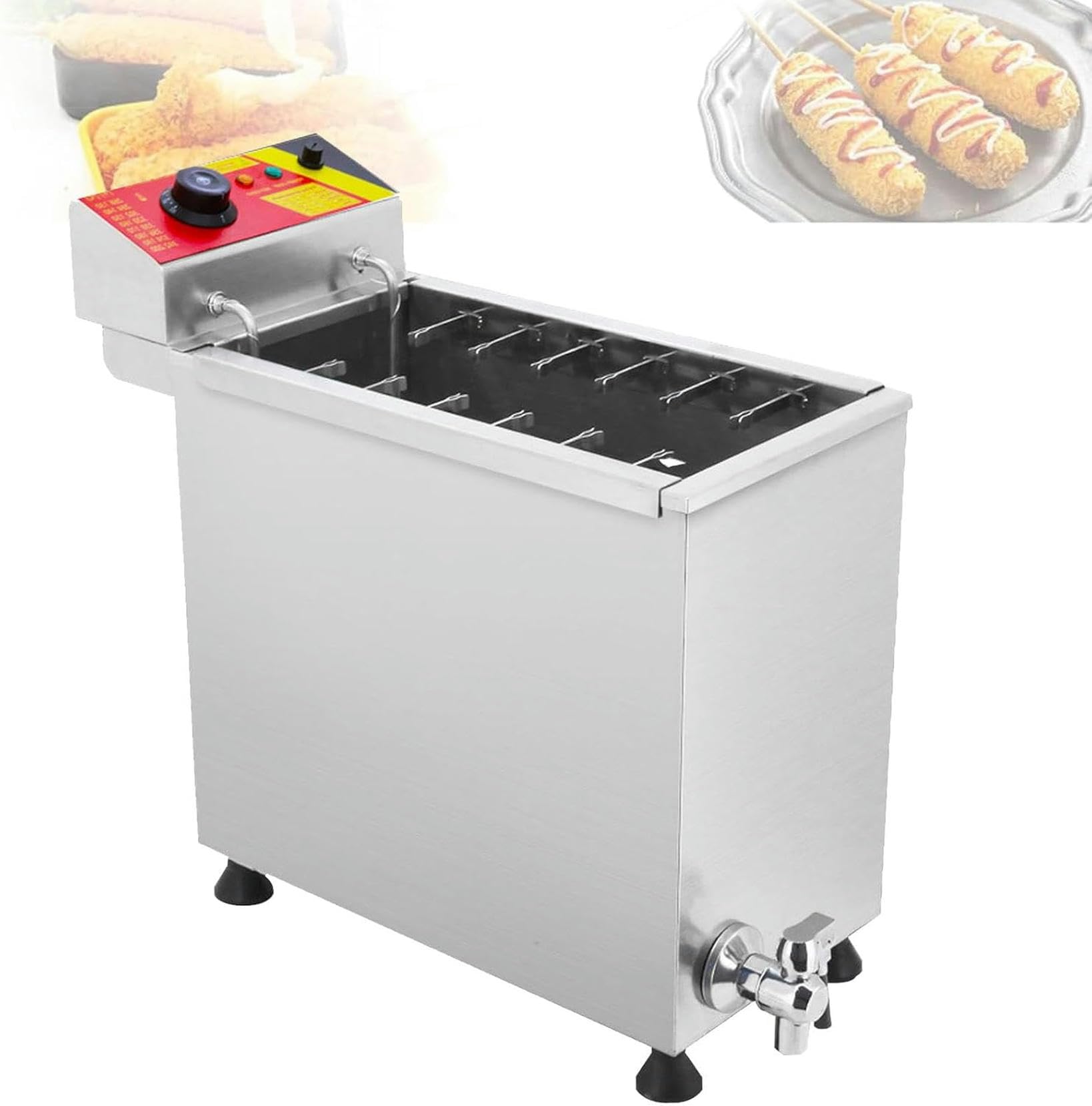 Freidora De Perros De Maíz, 3000 W, 25 L, Freidora Comercial para Perros De Maíz, Freidora Eléctrica con Una Gran Capacidad, Queso Profundo, Perro De Maíz Caliente Y Temperatura Ajustable ~/