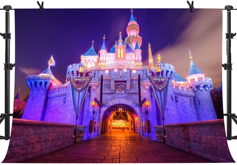 10x7Ft Disneyland Night Scene Fantasy Castle Background for Children Birthday Party Photo Video Studio Props LSME372