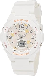 ساعة انالوج رقمية للنساء من بيبي جي بمينا ابيض وسوار الراتنج BGA-260FL-7ADR