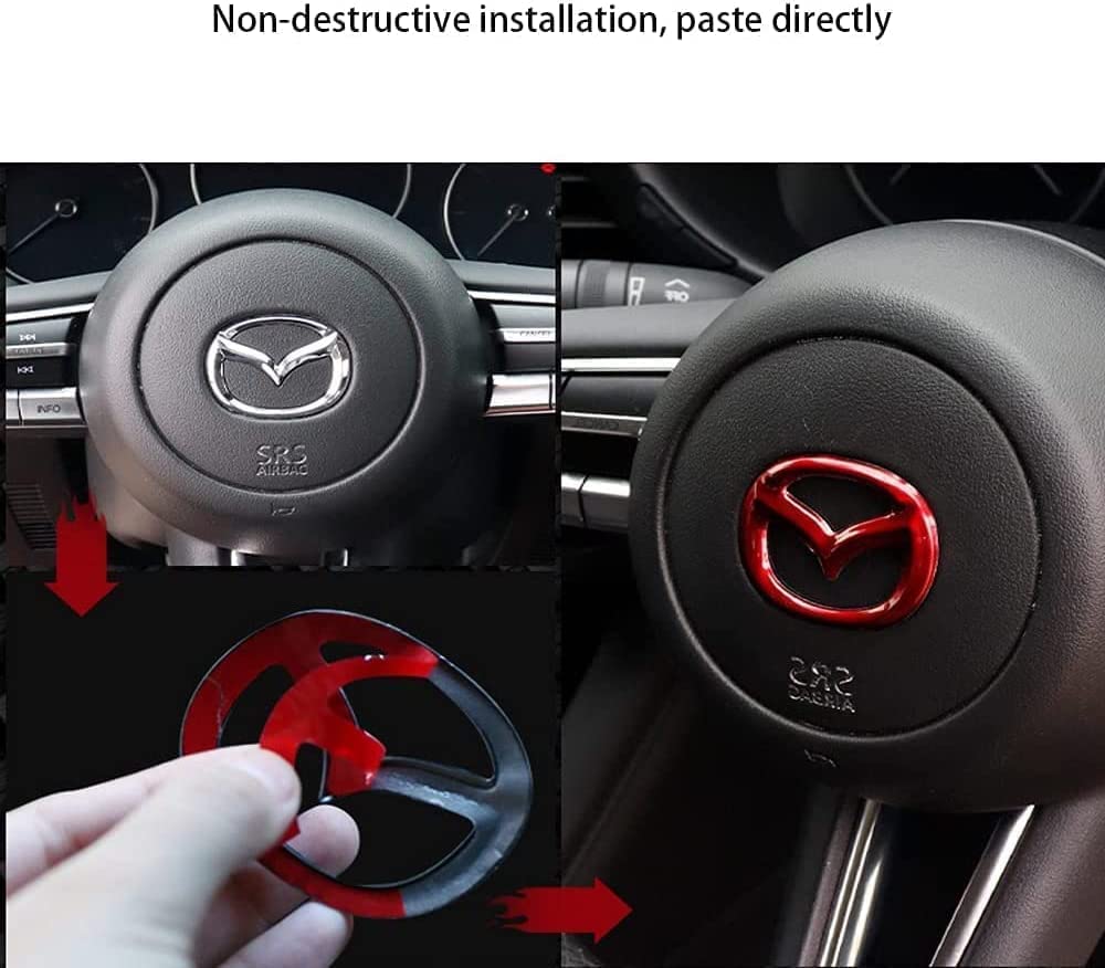 LOERSS Lenkrad-Dekorationsaufkleber Für Mazda 3, 6, CX-3, CX-5, CX-9 – Emblemrahmen In Silber, Kratzfest, 3M-Klebeband, Innenstyling LOERSS Lenkrad-Dekorationsaufkleber Für Mazda 3, 6, CX-3, CX-5, CX-9 – Emblemrahmen In Silber, Kratzfest, 3M-Klebeband, Innenstyling