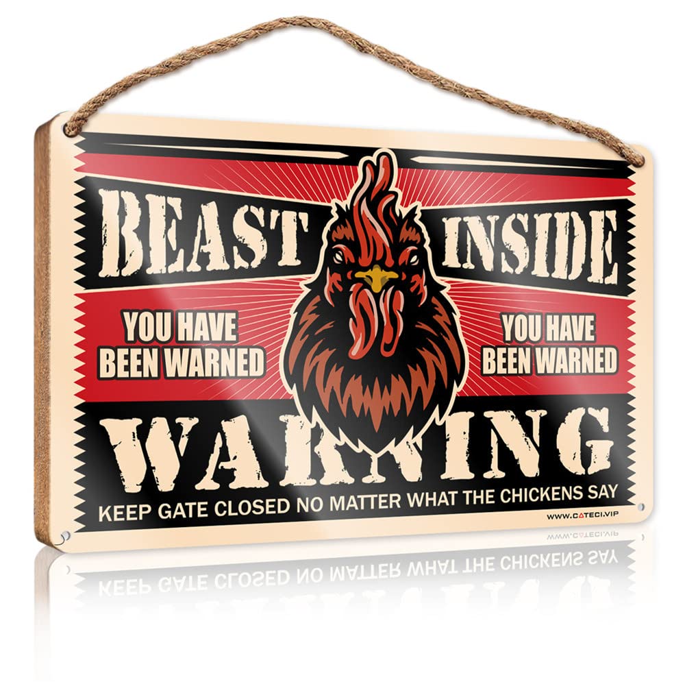 DTHA Signs & Plaques Chicken Warning Sign Wooden Home Office Decor Decorative Hanging Sign(15X28CM)