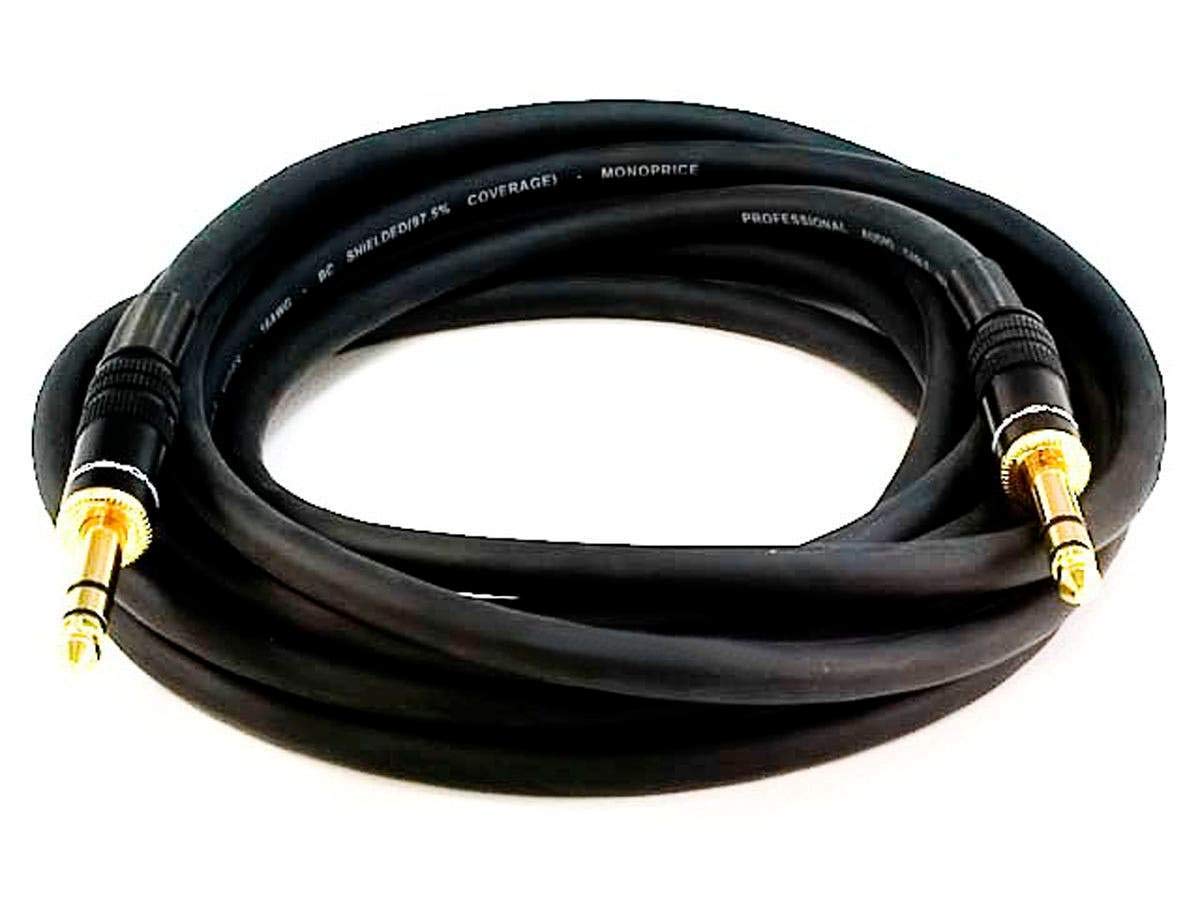 Monoprice 1/4-Inch TRS Male to Male Cable - 10 Feet - Black, 16AWG, Gold Plated - Premier Series - Image 3