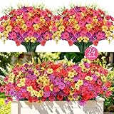 AmberFun 24 Bundles Realistic Fake Flowers for Outdoors, No Fade Faux Silk Flowers & Artificial Plants Lavender, for Garden Patio Porch Decor, Window Box, Hanging Basket, Planter, Grave Decorations