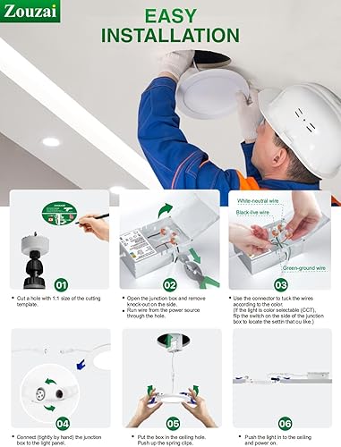 Miniatura 8 de zouzai Paquete de 12 luces LED empotrables ultrafinas de 4 pulgadas de 6000 K con caja de conexiones, 9 W 810 lm regulables, Ra85 de alto brillo,