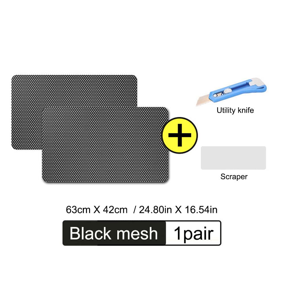 GreceYou Car Window Tint Film, Static Cling Window Film Auto Window Sunscreen Car Window Tinting Kit, with Installation Tools, for Front/Rear Side Windows, Sunroof (1pair-24.80''x16.54'', Black Mesh)