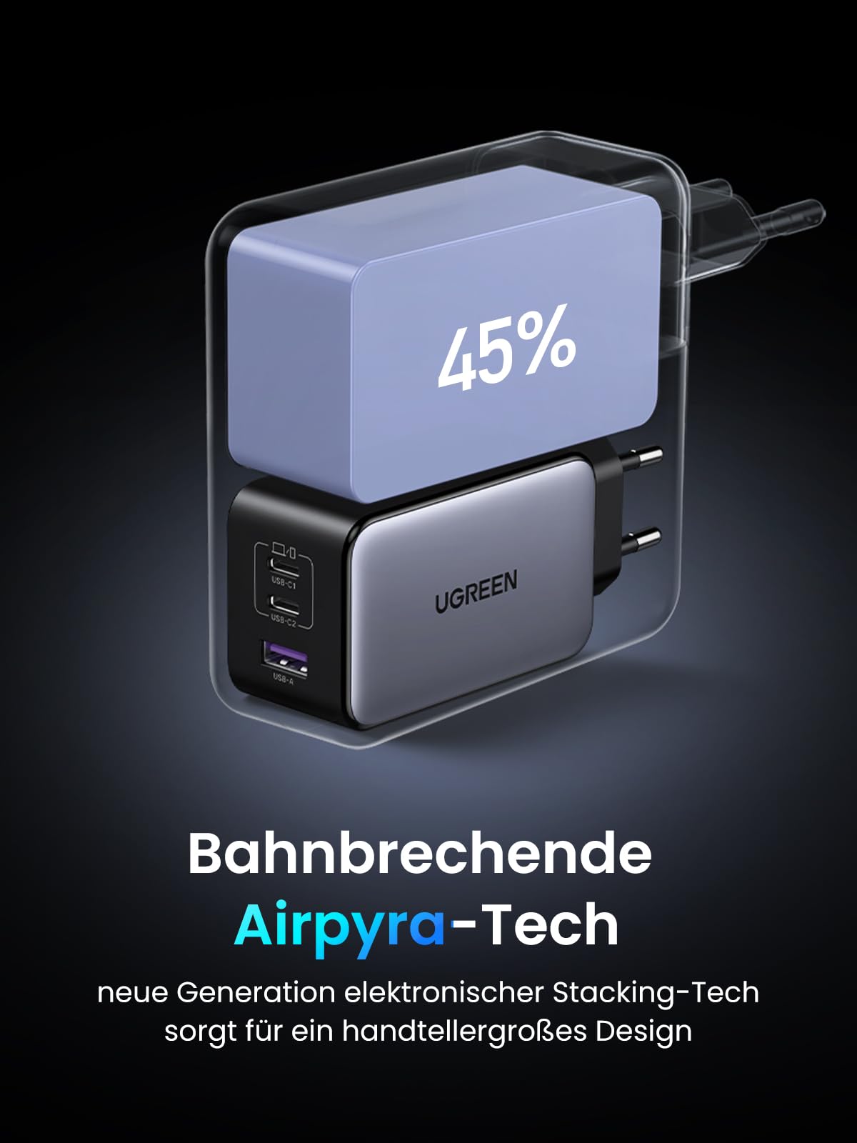 UGREEN Nexode X USB C Ladegerät 100W Mini GaN Charger 3-Port PD Netzteil PPS 45W