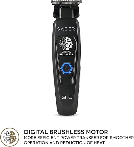Professional Hair Clipper for Men Stylecraft Saber by Gamma Più, Brushless Motor, 180 Minutes Wireless Autonomy, Blade Adjustment 0 Gap, Metal Body (Black) - 3