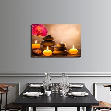 HPUXSYIO Canvas Prints Wall Art - Spa Still Life Orchid Candles and Zen Stones Modern Wall Decor Home Decoration (Unframed - Canvas only,8x12inch)