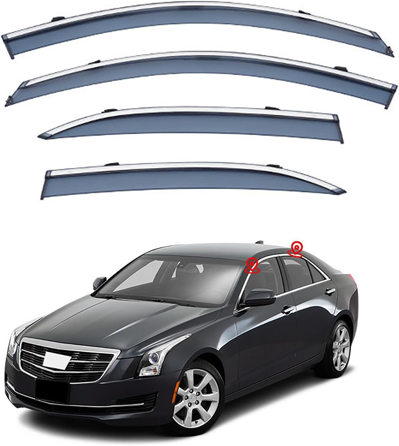 4-pc Wind Deflectors for Cadillac ATS-L 2014-2018,Tinted Wind Deflectors/Sun Visors/Rain Shield/Vent Deflectors