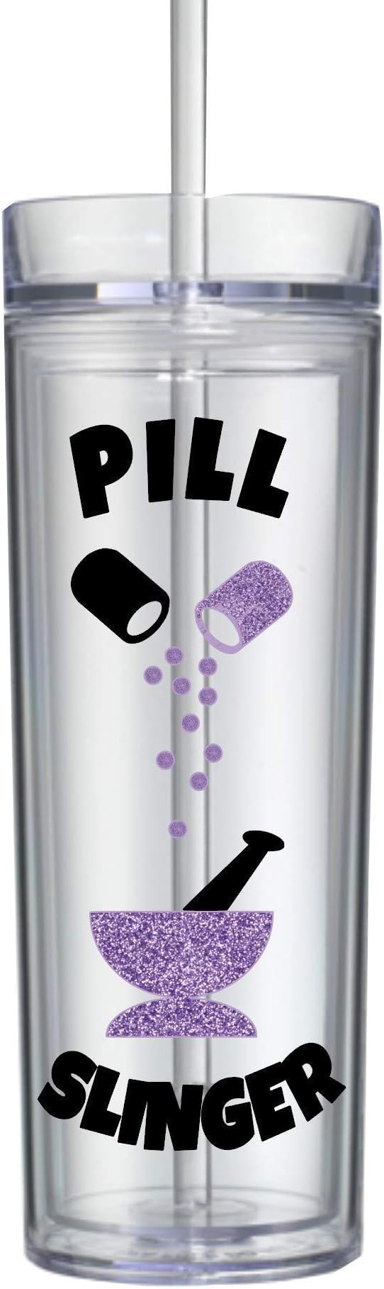 Pharmacy Technician Gifts for Women Pharmacist Pill Slinger Water Bottle Travel Tumbler 0114 E