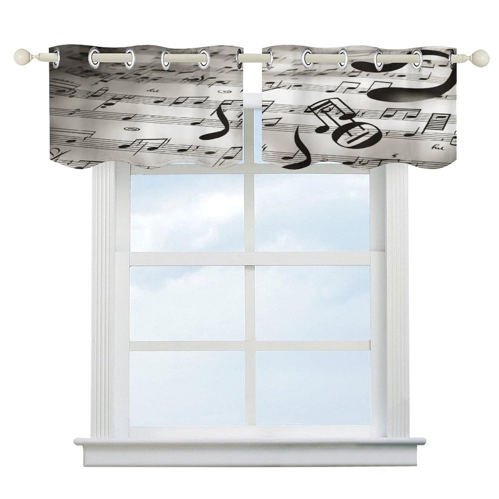 Fekiloot Style Music Notes Print Short Curtains Valance Curtain
