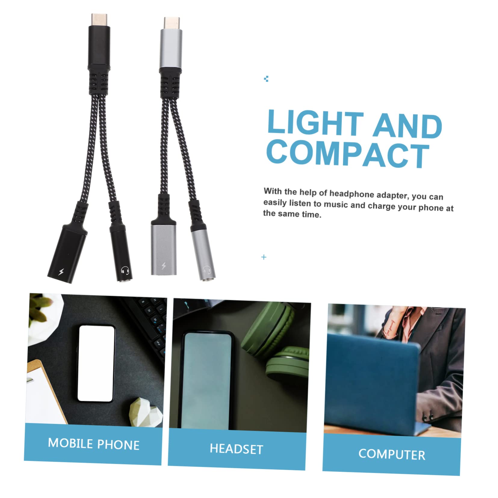 jojofuny 4stücke USB c Kopfhöreradapter Mit Ladefunktion Type-c Zu Klinkenstecker Für Musik Und Gleichzeitiges Aufladen Kompakt Und Leicht