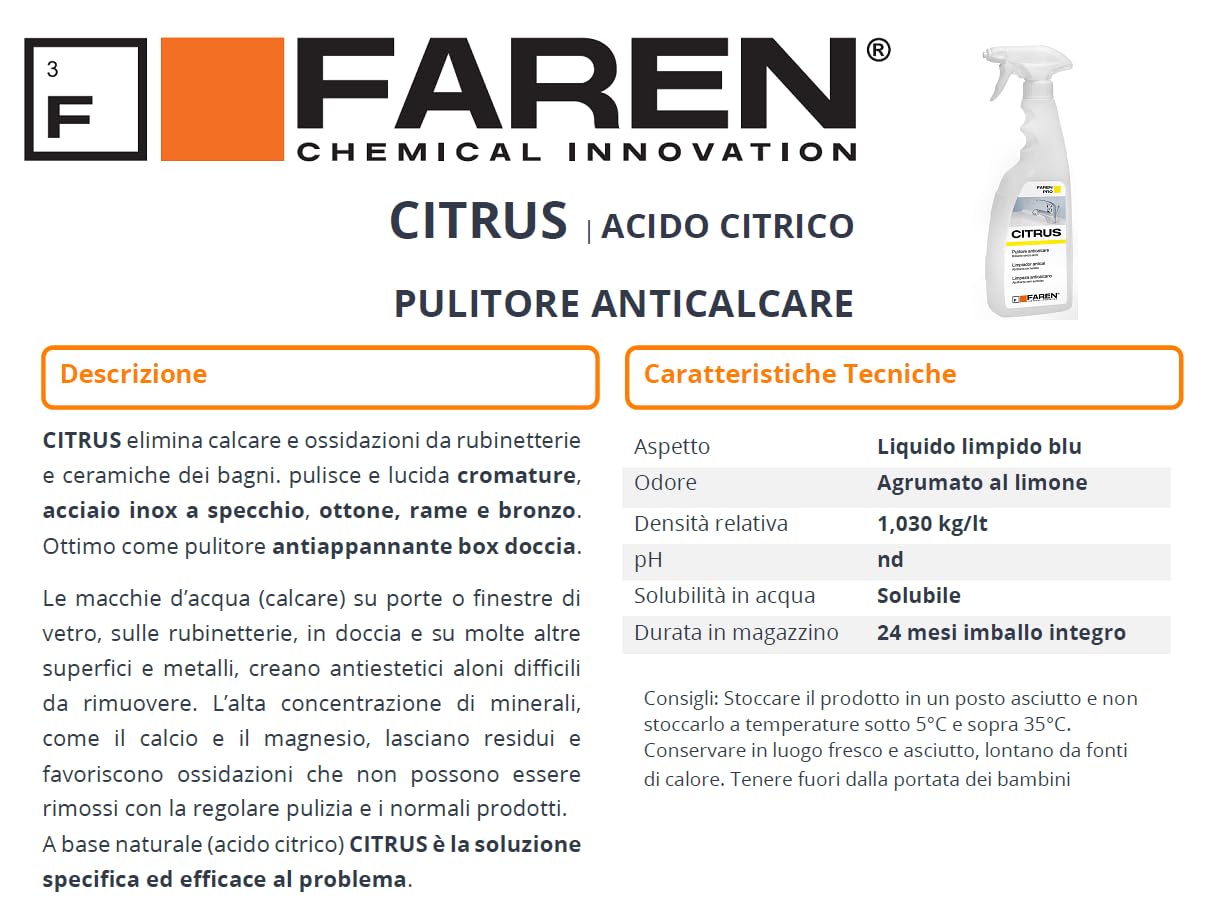 Promo 2 flacons 0,750 ml faren Citrus Désincrustant Détartrant antibuée douche robinetterie
