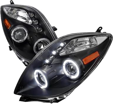 Dual Halo Projector Headlights Matte Black Housing/Clear Lens Made for and Compatible with 2006-2008 Toyota Yaris