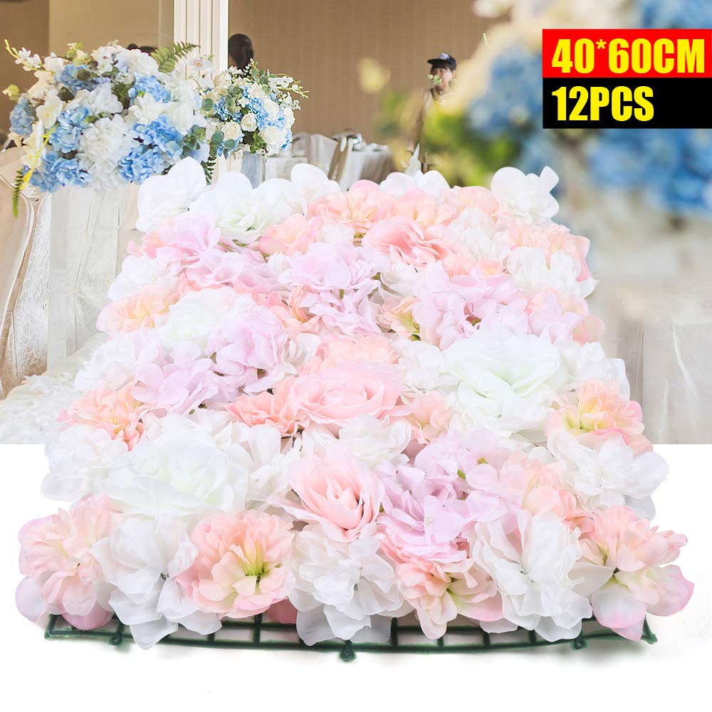 12 Stück 40x60cm Künstliche Blumenwand Hochzeit Blumen Paneele | Seidenstoff, Wanddeko Blumen, für Hochzeit Bühne Party Heimdekoration