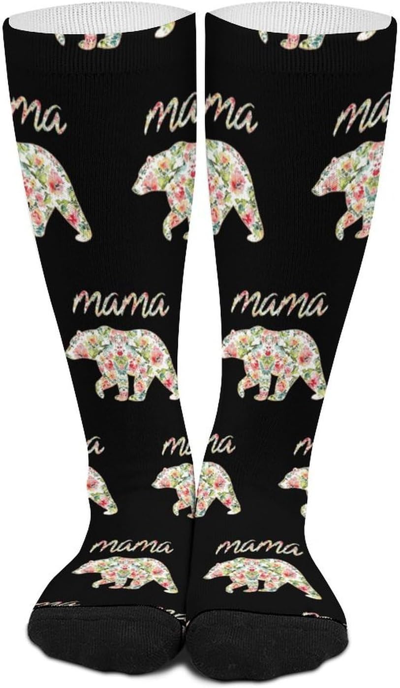 Floral Mama-bears Knee High Socks Athletic Long Stockings Sport Casual Crew Tube Sock Boot 46cm