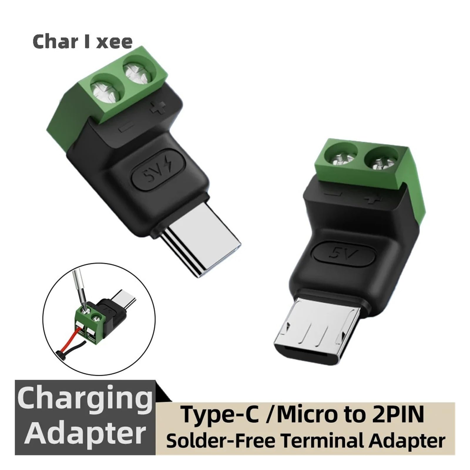 USB C/Micro to 2 Pin Screw Terminal 5 V Solderless Adapter (5X Microto2PIN-MHT)