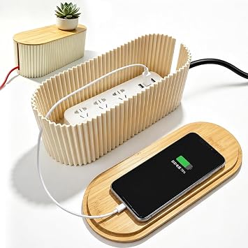 Cable Tidy Box Large Cable Management Box with Bamboo Lid 33 13 11cm