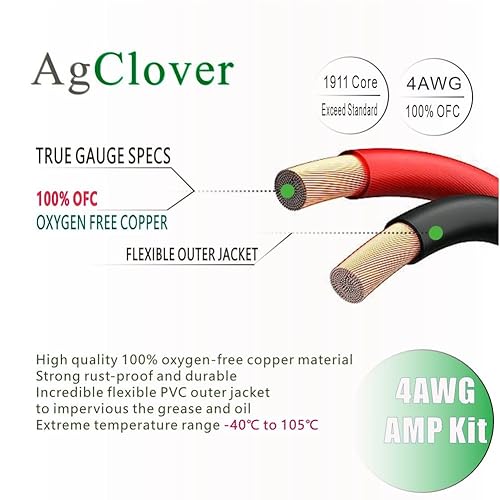 Miniatura 5 de Kit de cableado de amplificador de 4 GA, 100% cobre libre de oxígeno OFC 3000 W, accesorios completos de instalación de cables amplificadores, haz
