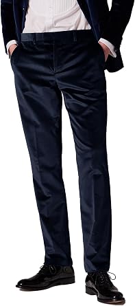 Mens Velvet Pants Classic-Fit Flat Front Dress Pants Wrinkle-Resistant Formal Trousers for Wedding Party