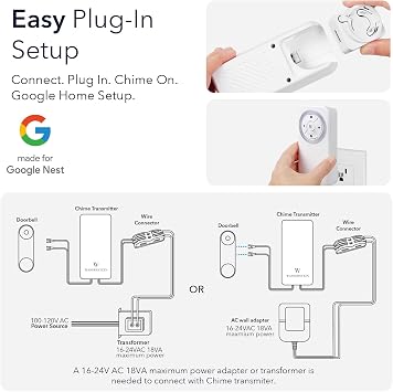 Wasserstein Doorbell Chime for Google Nest Doorbell (Wired, 2nd Gen & 3rd Gen) with Wired Transmitter - NOT Compatible with Nest Doorbell (Battery) - Made for Google Nest - Doorbell NOT Included