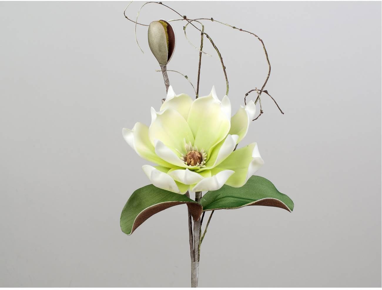 formano künstlicher Magnolienzweig mit 1 Blüte L. 45cm grün weiß Foam
