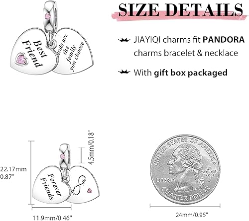 Miniatura 4 de JIAYIQI Dijes de Madre Hermana Hija Esposa que se Ajustan a Pulseras de Dijes y Collares con Dijes de Doble Corazón de Amor Cuentas de Plata de Ley