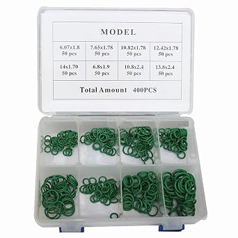 400 Pieces 8 Values Ring Car Air Condition Green Rubber O-Rings Assortment Set Kit Vehicle Repair Compressor and Faucet Plumbing Seals