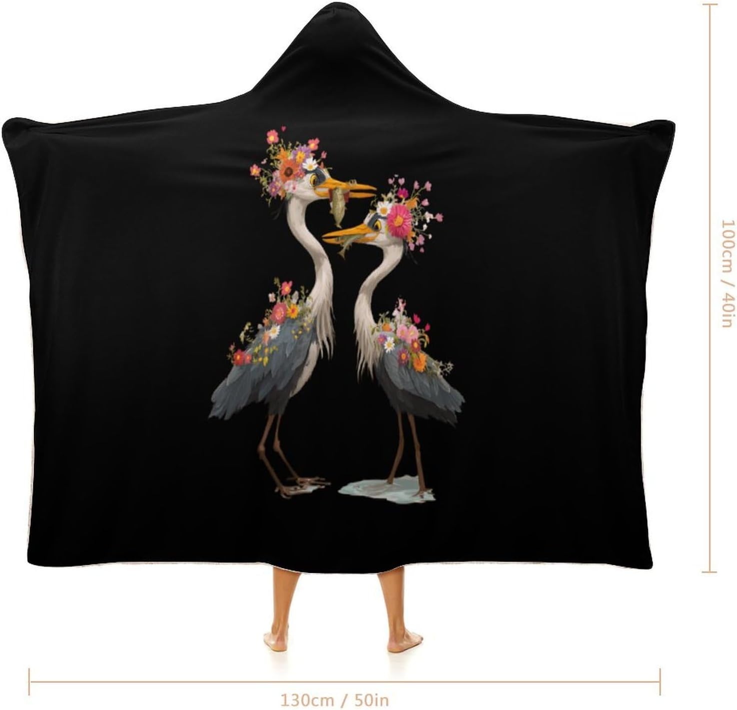 Heron Flower Beach Bird Wearable Blanket Oversized Throw Cape | Cozy Hooded Blanket Gifts for Women Men