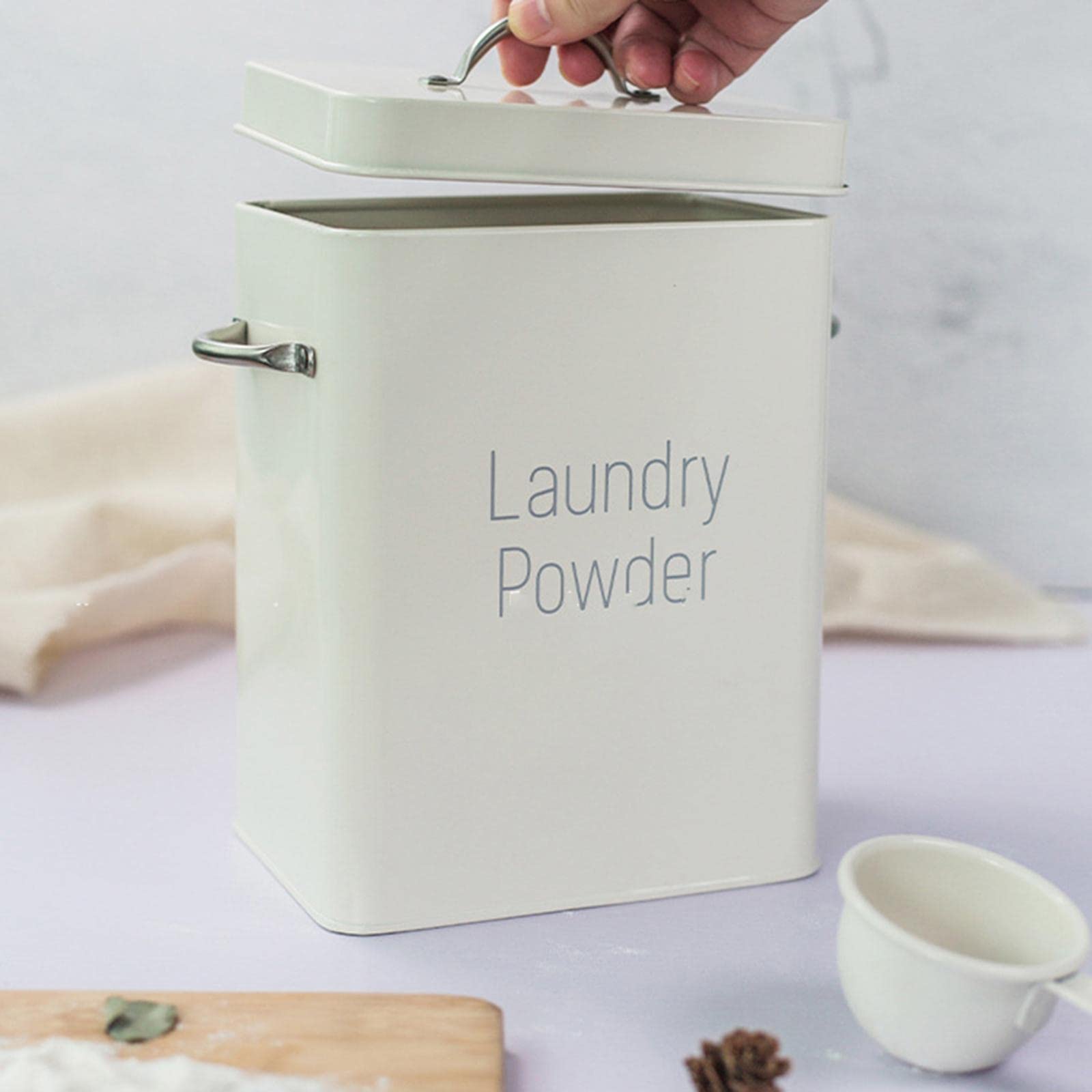 Contenitore per Detersivo Lavatrice con Ampia Apertura Coperchio Ermetico Cucchiaino Dosatore E Manico Facile da Trasportare Adatto per Cucina Bagno