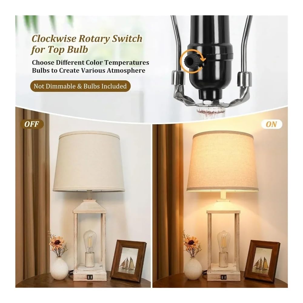Lampka nocna, Zestaw 2 lampek nocnych Farmhouse, 28-calowa lampa stołowa z funkcją ściemniania i dotykiem USB