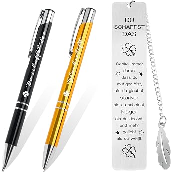 Aurasky Courage Gift Set Ballpoint Pen with Engraving Du Schaffst Das Gl cksbringer Encouragement Gifts for Family Friend Colleague Exam Get Well Soon Farewell Farewell
