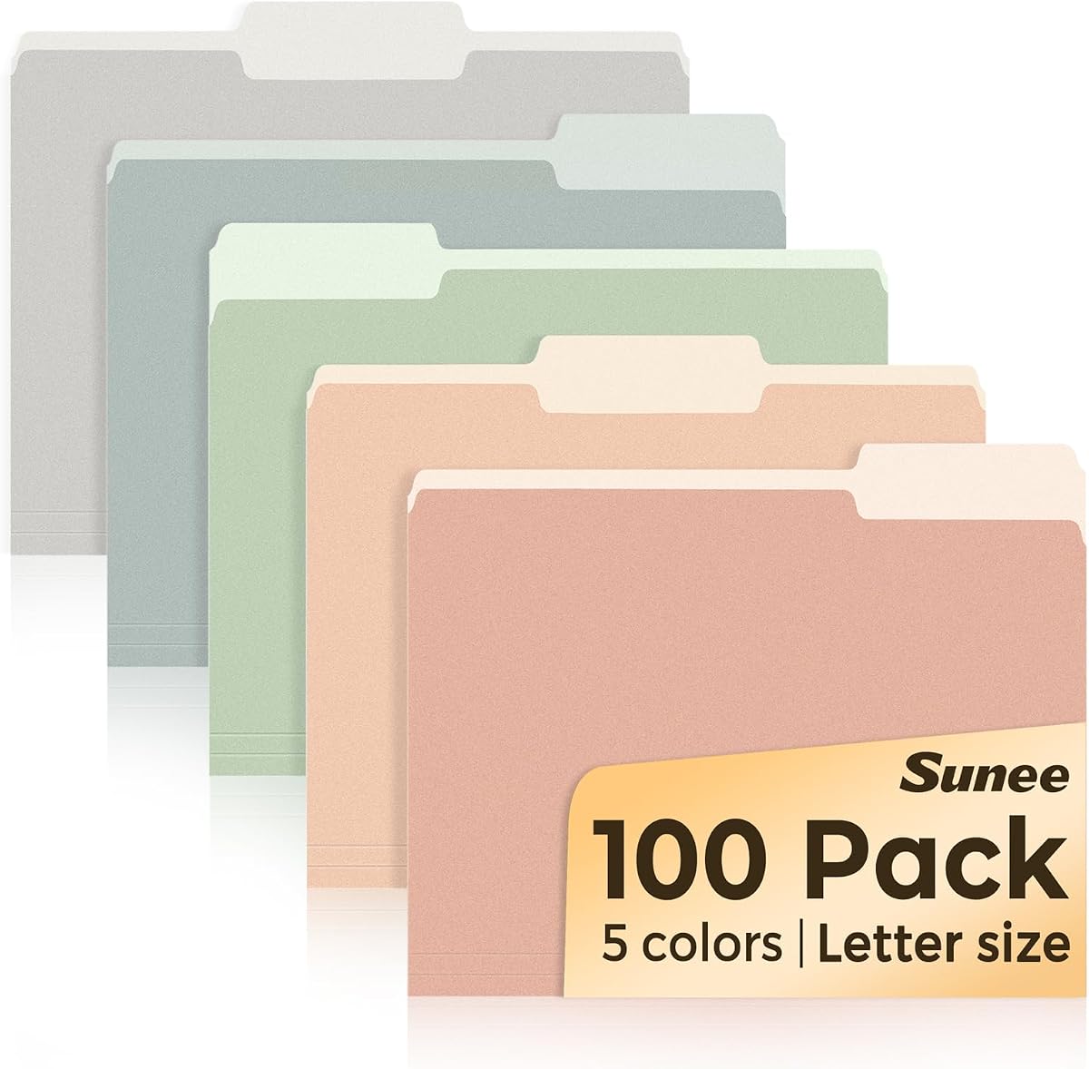 SUNEE File Folders Letter Size Pastel Colors, 100 Pack Manilla Folders 8.5 x 11 1/3-Cut Tabs, Colored File Folders Office Home School for Documents Files Paper